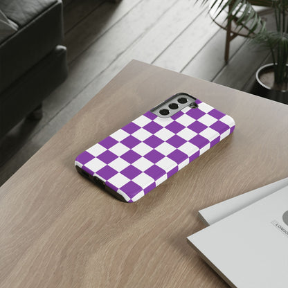 Purple Checkered Phone Case, Samsung Galaxy S25, S25 Plus, S24, S24 Plus, S24 Ultra, S23, S22, S22 Plus, S21 Ultra, S21 FE, S20+