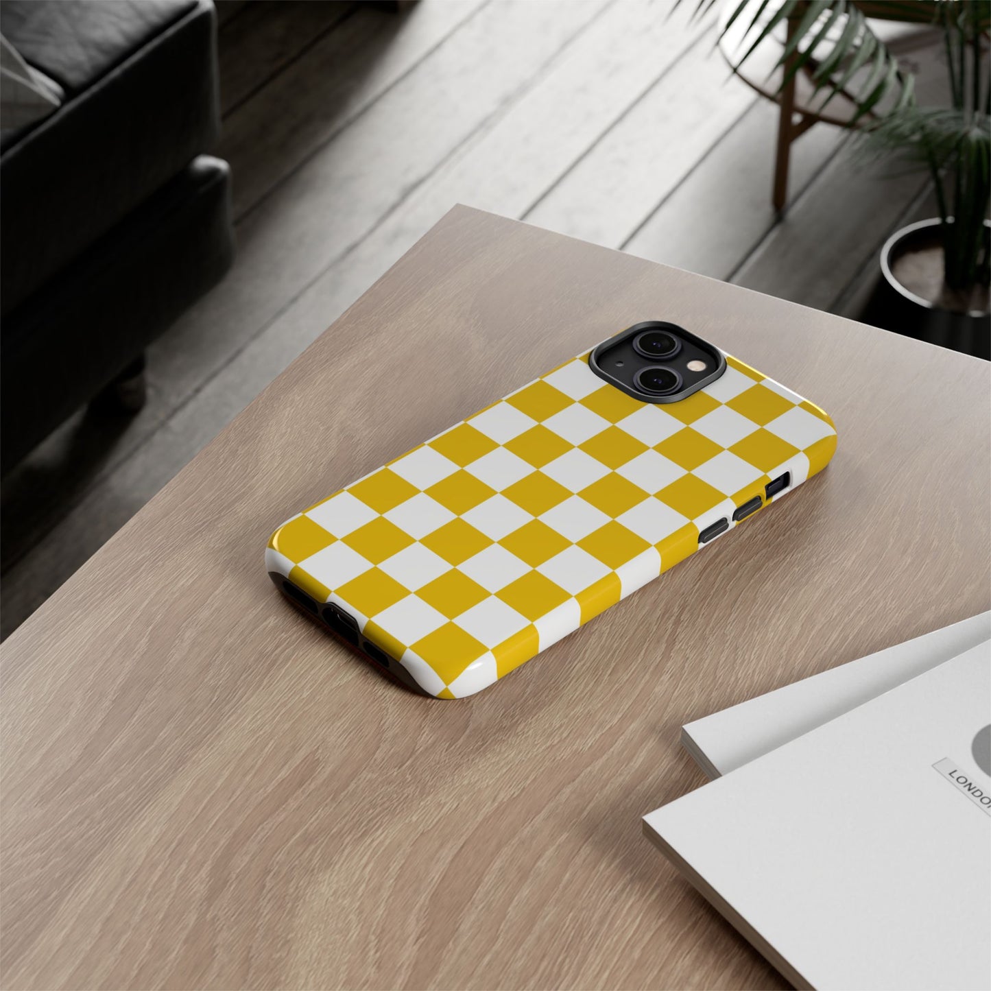 Yellow Checkered Phone Case - iPhone 17 Pro, 17, 16, 15, 14, 13, 12, 11, X, XR, XS MAX, Gift for Friends