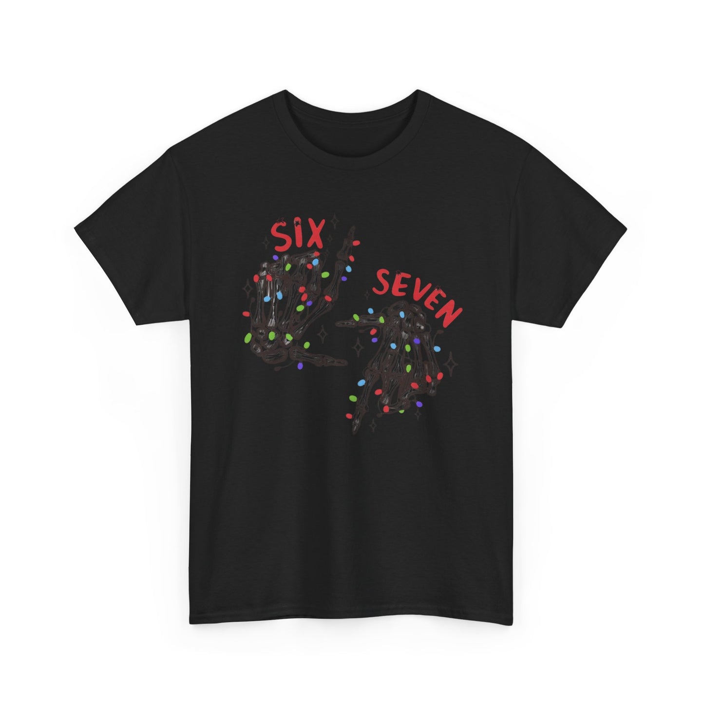 Six Seven Skeleton Hands T Shirt  Funny Halloween Christmas Tee for Men & Women | Cool Skeleton Hand Sign Graphic Shirt | Soft Cotton Top