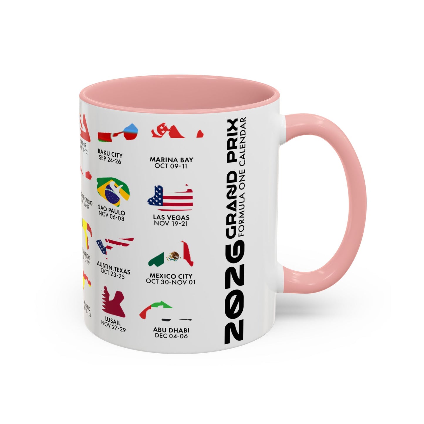 2026 Grand Prix Calendar Mug, Formula 1 Accent Coffee Mug, F1 Circuit Icons Cup, Motorsport Fan Gift, Racing Calendar Ceramic Mug