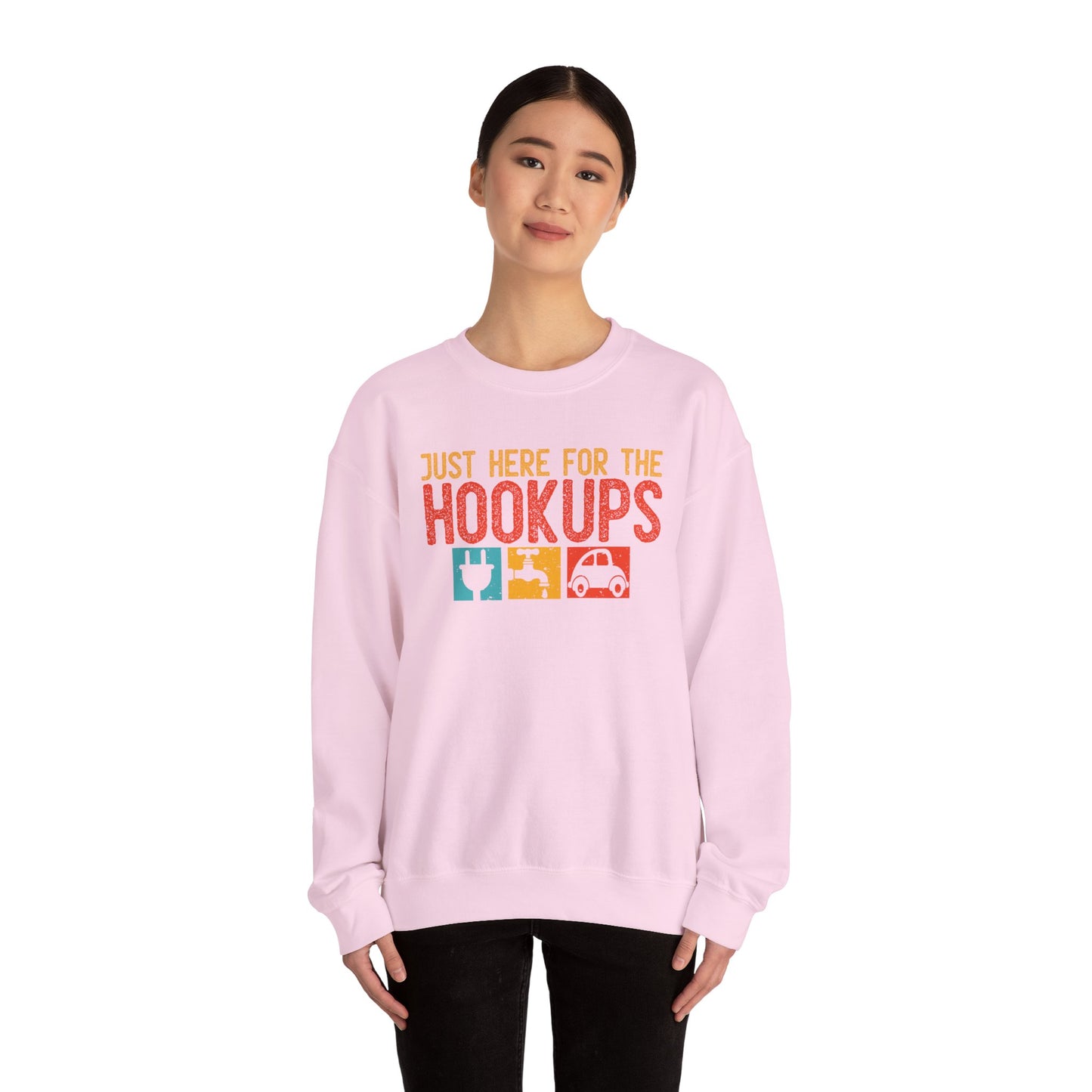 Just Here For The Hookups Sweatshirt | RV Camper Camping Pullover | Towing Camperplug Crewneck | RV Life Apparel