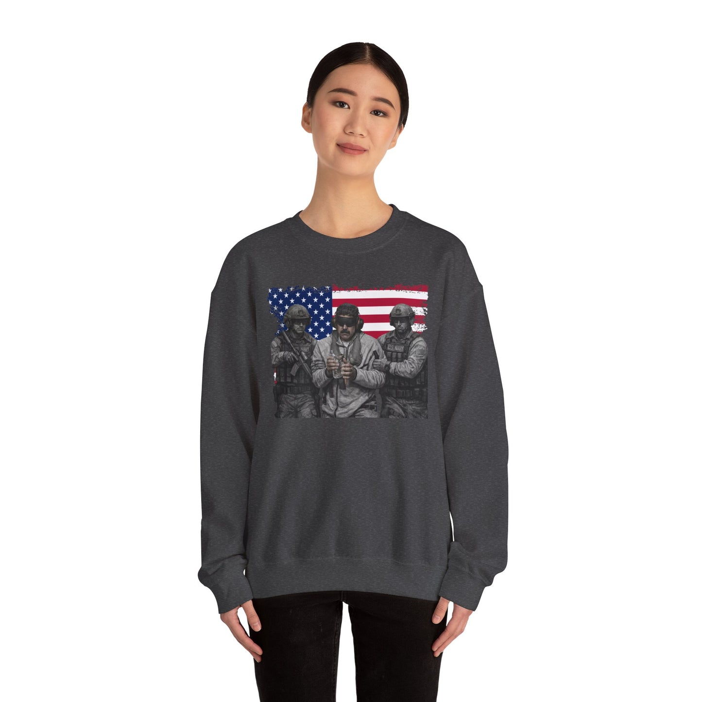 Maduro Captured 2026 Venezuela Libre Sweatshirt, Patriotic Military Graphic Crewneck, American Flag Soldier Tribute, Support Pullover