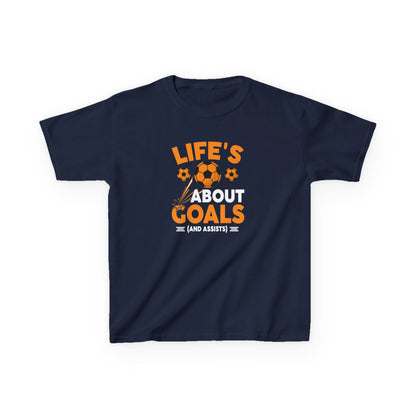 Life's About Goals Kids T-Shirt | Soccer Graphic Tee | Fun Teamwork Shirt for Boys & Girls | Cotton Youth Sports Top, FIFA World Cup 2026