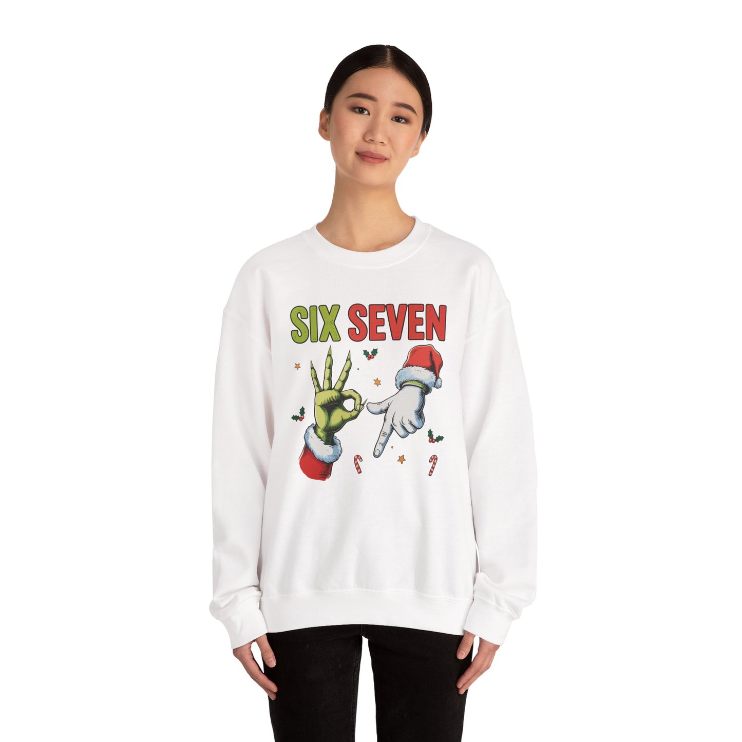 Funny Six Seven Christmas Sweatshirt | Santa Hands Holiday Crewneck | Cozy Pink Christmas Sweater for Men Women | Festive Holiday Gift