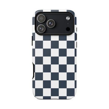 Navy Checkerboard Phone Case, iPhone 17 Pro, 17, 16, 15, 14, 13, 12, 11, X, XR, XS MAX, Tough Case for iPhone