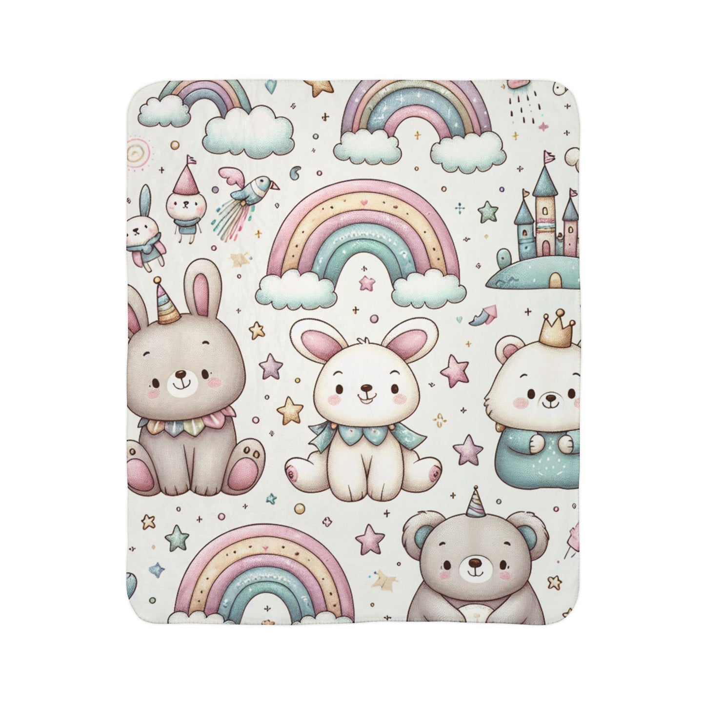 Whimsical Fleece Sherpa Blanket, Cozy Kids Blanket, Rainbow Animal Throw, Cute Nursery Decor, Perfect Gift for Baby Showers