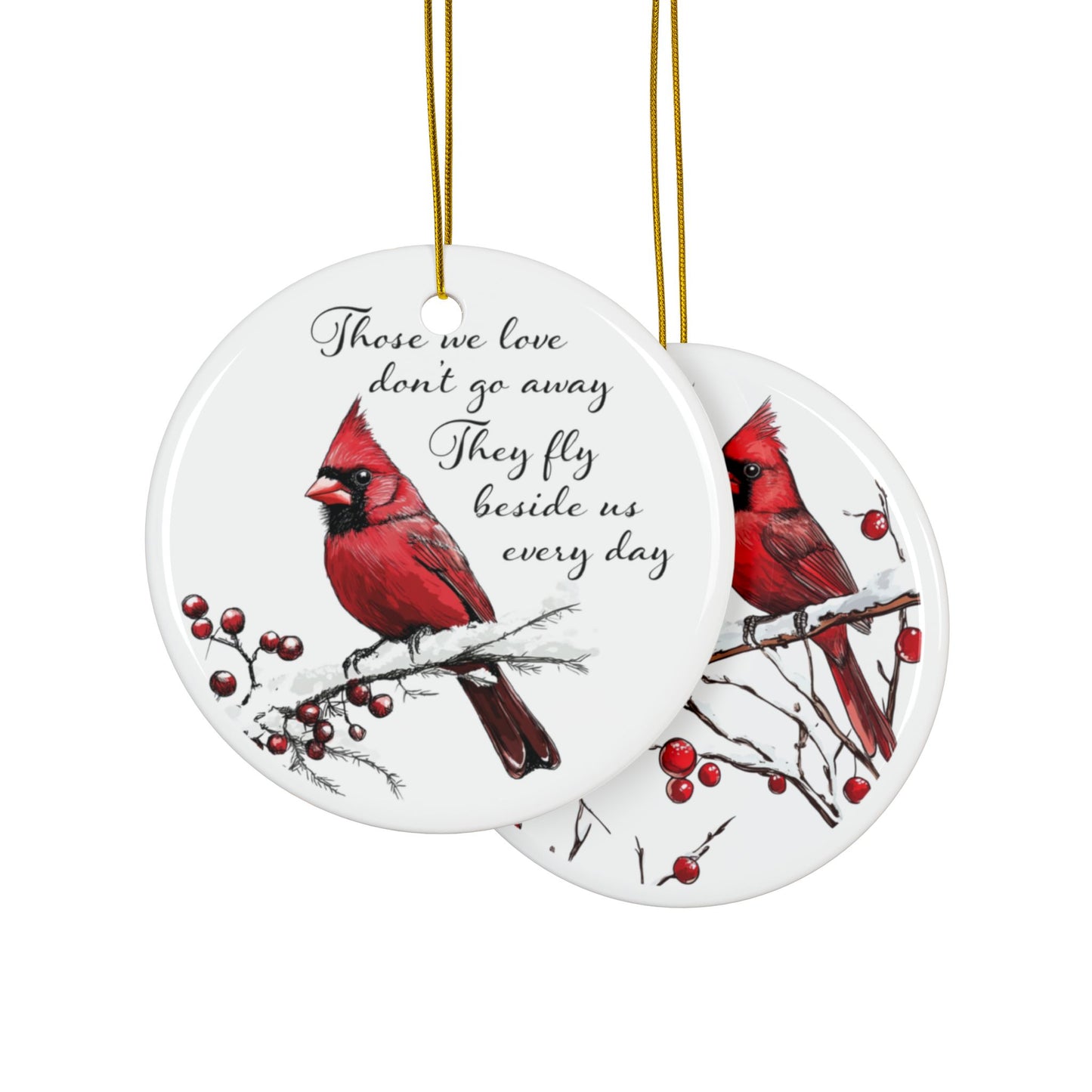 Cardinal Memorial Ornament, Red Cardinal Remembrance Ornament, Double-Sided Ceramic Ornament, Sympathy Gift, Loved One Christmas Keepsake