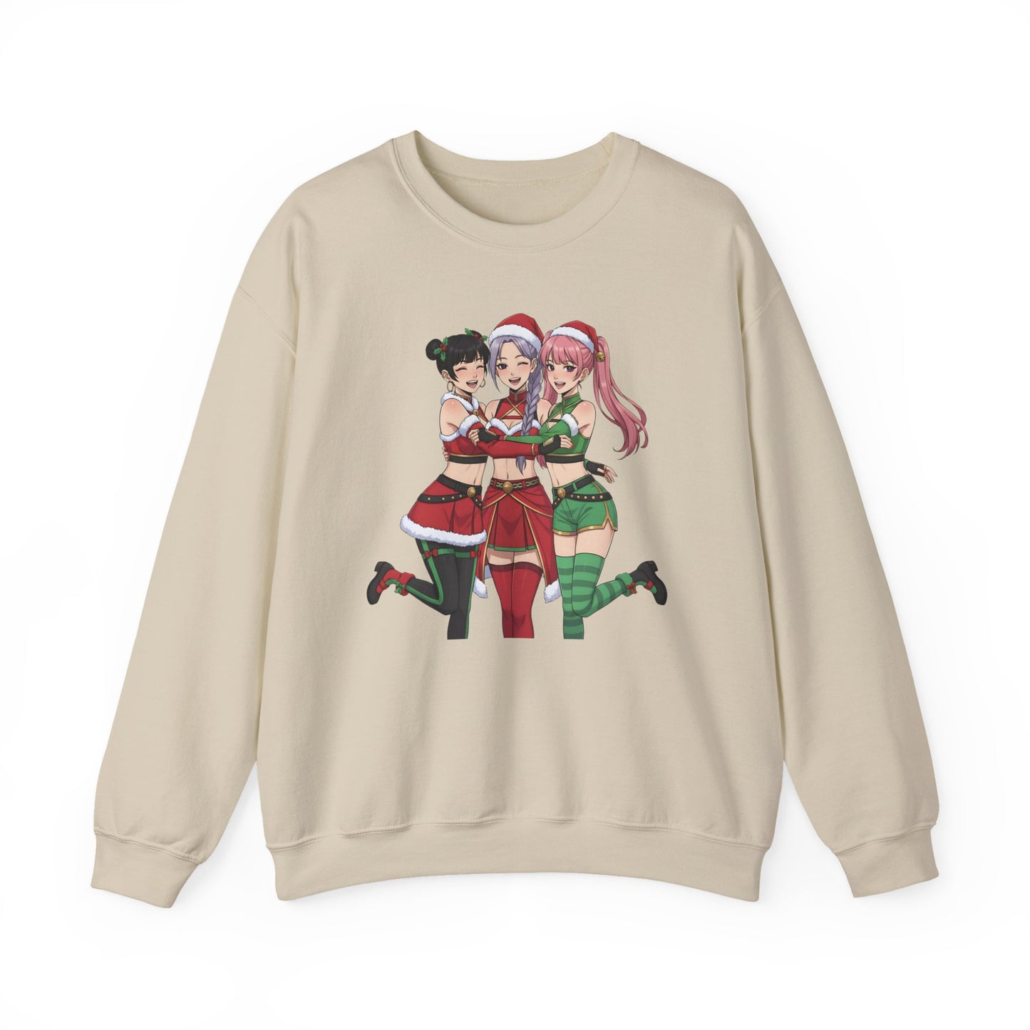 Anime Christmas Sweatshirt, Kawaii Girls Holiday Crewneck, Cute Anime Xmas Sweater, Cozy Otaku Gift, Holiday Kawaii Trio Shirt