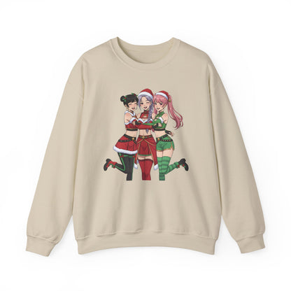 Anime Christmas Sweatshirt, Kawaii Girls Holiday Crewneck, Cute Anime Xmas Sweater, Cozy Otaku Gift, Holiday Kawaii Trio Shirt