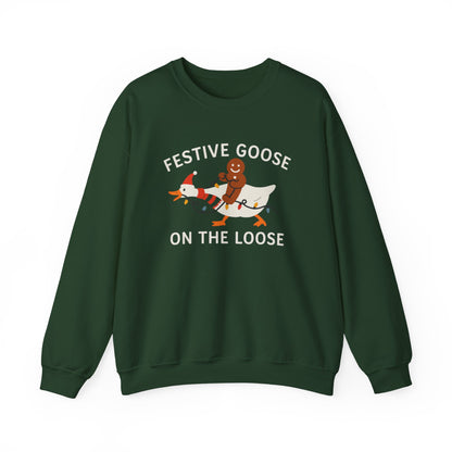 Festive Goose on the Loose Sweatshirt, Funny Christmas Gingerbread Crewneck, Holiday Lights Shirt, Cozy Winter Gift for Her and Him