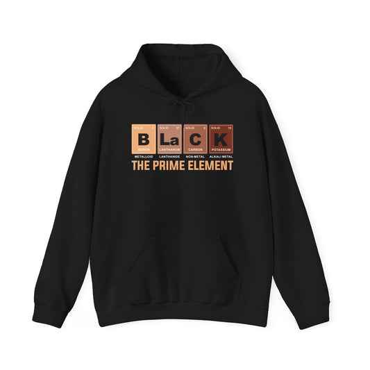 Black The Prime Element Hoodie | Periodic Table Design | Funny Science Hoodie | Black Pride Gift | Unisex Pullover Hooded Sweatshirt