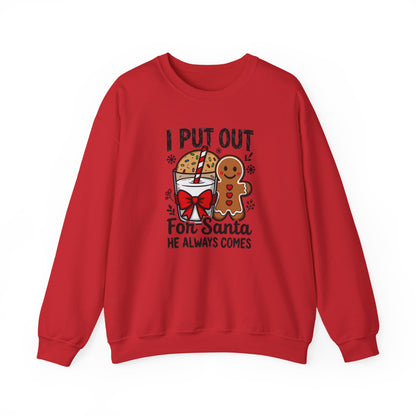 I Put Out For Santa Sweatshirt, Funny Christmas Crewneck, Cookies & Milk Holiday Sweater, Gingerbread Shirt, Xmas Party Sweatshirt