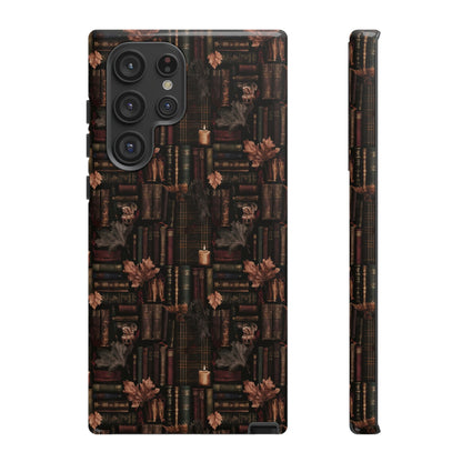 Gothic Phone Case Dark Academia Literary iPhone Samsung Cover with Books & Flowers, Phone case