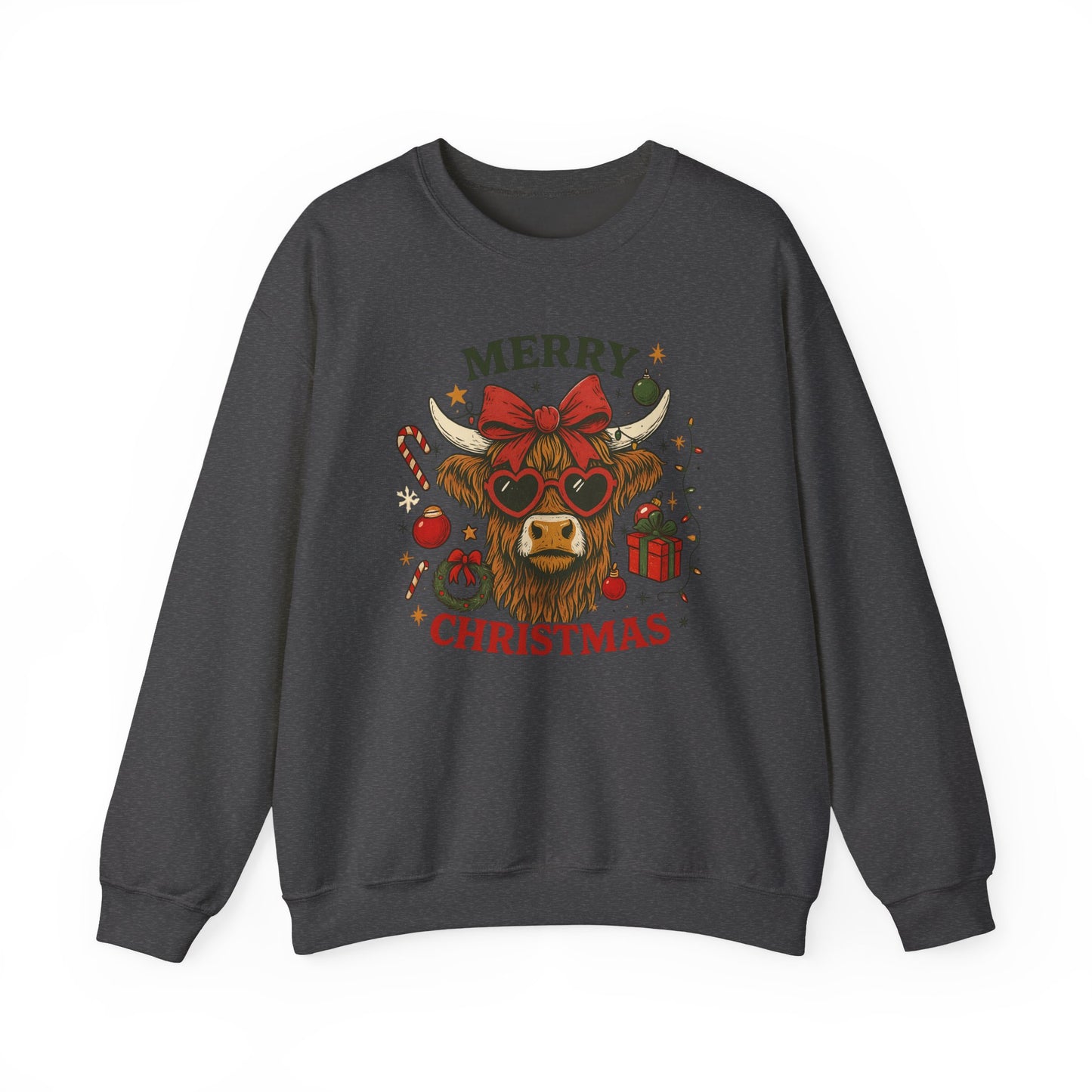 Merry Christmas Highland Cow Sweatshirt, Cow Christmas Crewneck, Funny Holiday Farm Shirt, Western Christmas Sweater, Cozy Xmas Gift for Her