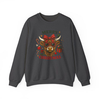 Merry Christmas Highland Cow Sweatshirt, Cow Christmas Crewneck, Funny Holiday Farm Shirt, Western Christmas Sweater, Cozy Xmas Gift for Her