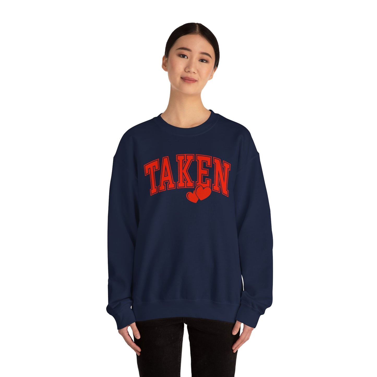 Taken Heart Graphic Sweatshirt, Red Collegiate Letters Crewneck, Cute Valentine Pullover, Cozy Gift for Her, Romantic Couple Sweater