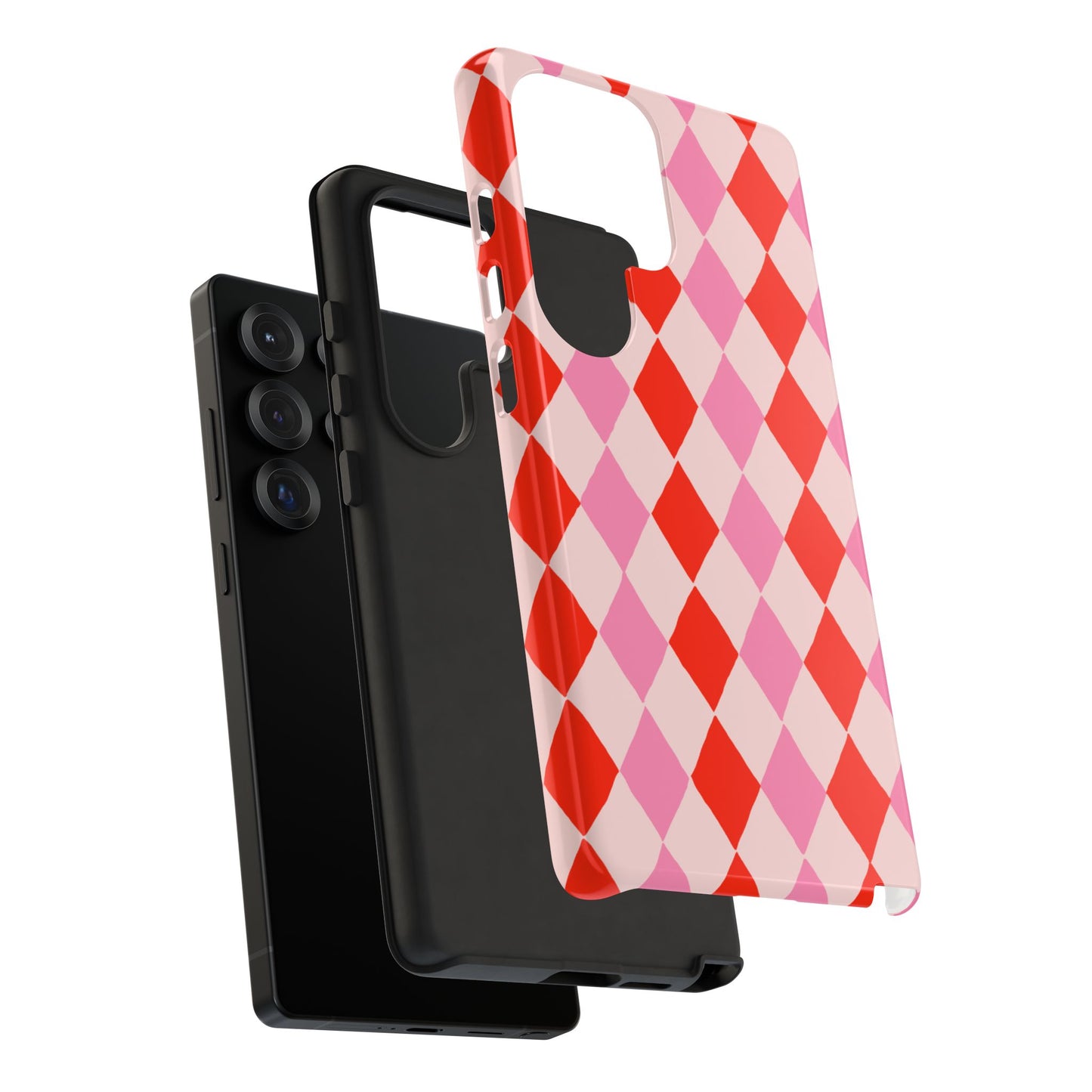 Tough Cases with Red Pink Diamonds, Retro Checkerboard iPhone Case And Samsung Case, Slim Fit Phone Case, Stylish Gift