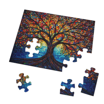Tree of Life Jigsaw Puzzle, Colorful Stained Glass Mosaic Puzzle with Tin, Adult Puzzle Gift, Art Jigsaw