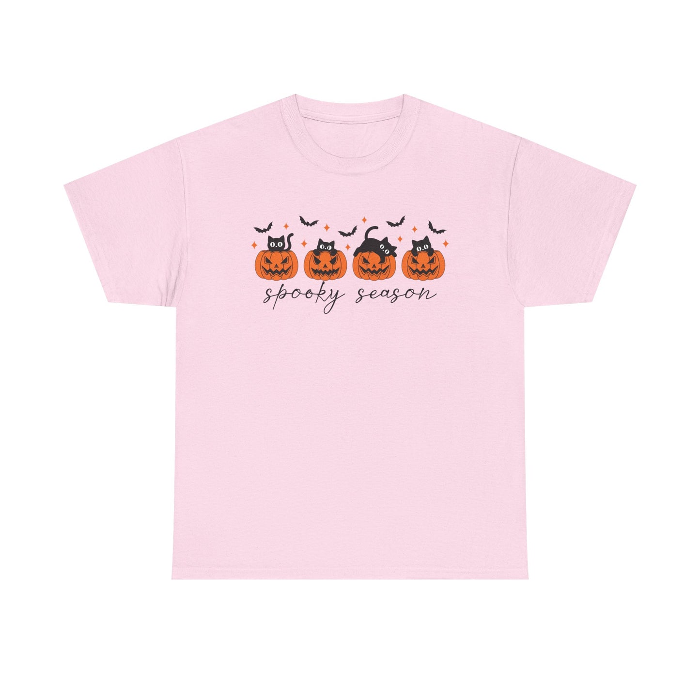Spooky Season Unisex Heavy Cotton Tee, Halloween Shirt, Fall Apparel, Pumpkin T-Shirt, Cat Lover Gift, Pumpkin Tee
