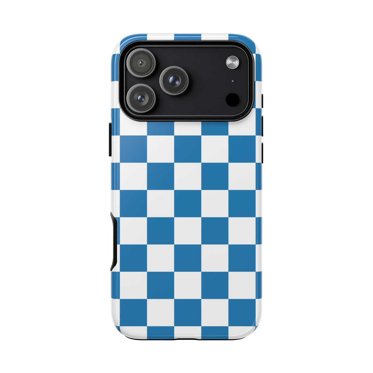 Checkered Phone Case, iPhone 17 Pro, 17, 16, 15, 14, 13, 12, 11, X, XR, XS MAX, Smartphone Cover, Blue and White Mobile Protector