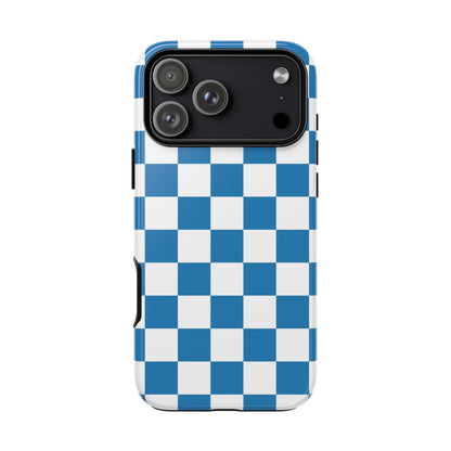 Checkered Phone Case, iPhone 17 Pro, 17, 16, 15, 14, 13, 12, 11, X, XR, XS MAX, Smartphone Cover, Blue and White Mobile Protector