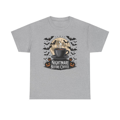 Halloween Coffee Tee, Unisex Heavy Cotton T-Shirt, Nightmare Before Coffee Shirt, Spooky Graphic Tee, Fall Seasonal Apparel
