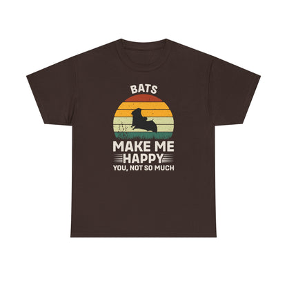 Bats Make Me Happy Unisex Heavy Cotton Tee, Funny Graphic Tee, Lovers Gift, Halloween Apparel, Everyday Casual Wear, Nature
