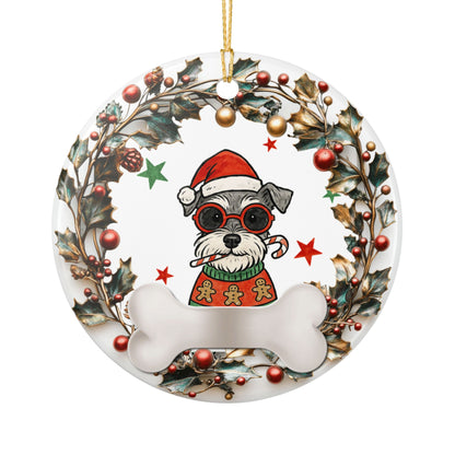 Christmas Dog Wreath Ornament, Cute Dog Ceramic Christmas Decoration, Pet Lover Holiday Ornament, Santa Hat Pup Tree Decor
