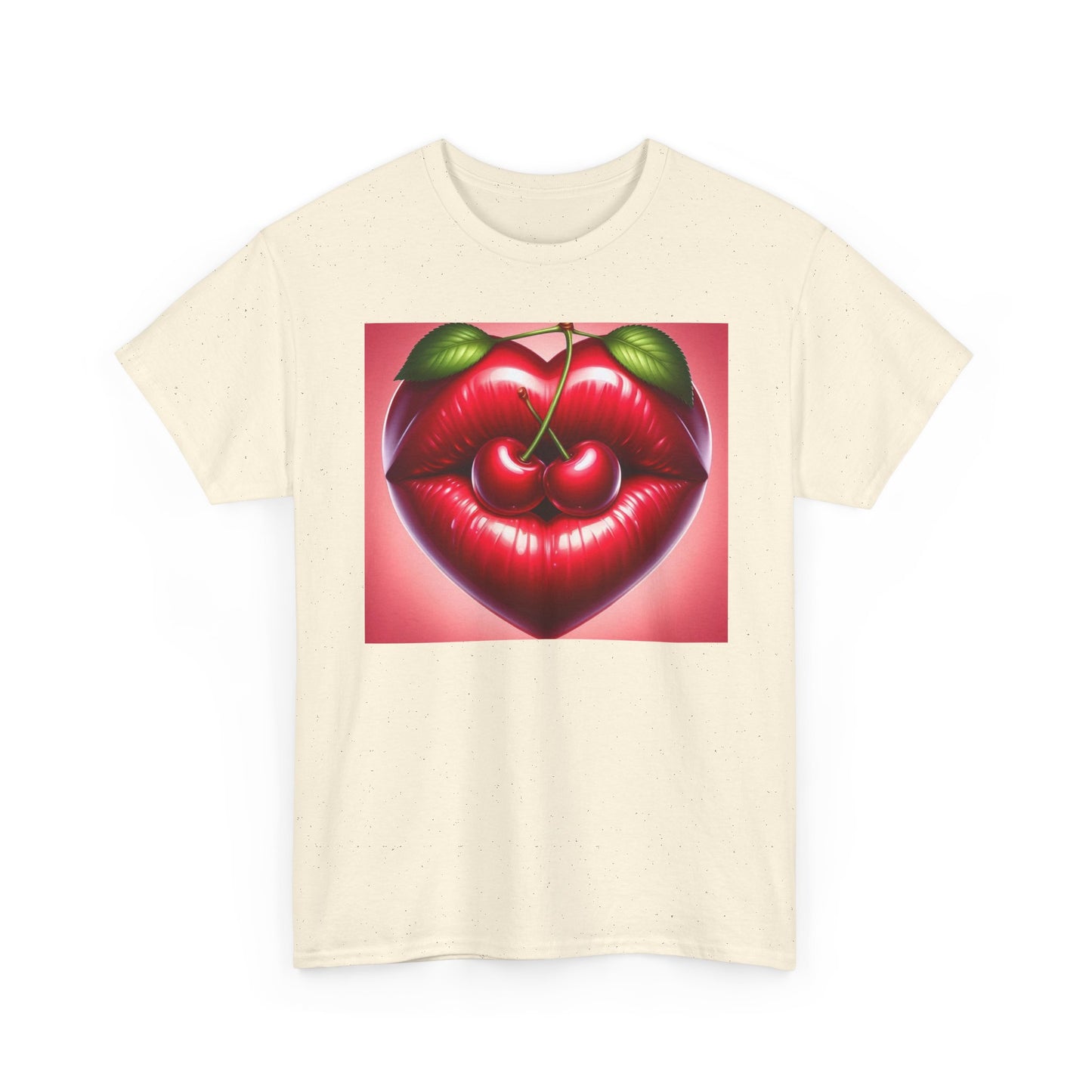 Cherry Lips Heart Graphic Tee, Retro Pop Art T-Shirt, Cute Aesthetic Cotton Shirt, Vintage Style Unisex Tee, Fun Statement Top