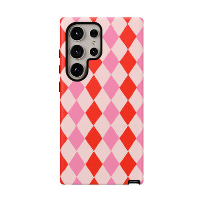 Tough Cases with Red Pink Diamonds, Retro Checkerboard iPhone Case And Samsung Case, Slim Fit Phone Case, Stylish Gift