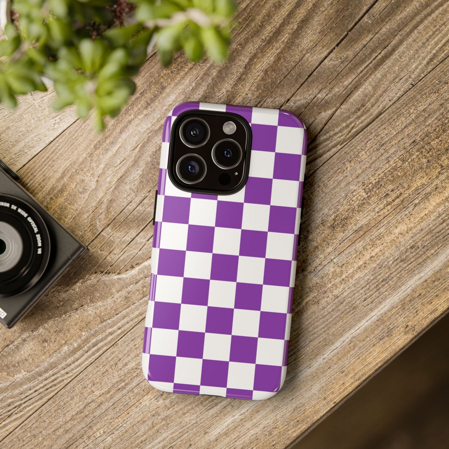 Purple Checkered Phone Case,  iPhone 17 Pro, 17, 16, 15, 14, 13, 12, 11, X, XR, XS MAX, Trendy Gift for Friends, Accessory for Occasions