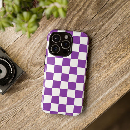 Purple Checkered Phone Case,  iPhone 17 Pro, 17, 16, 15, 14, 13, 12, 11, X, XR, XS MAX, Trendy Gift for Friends, Accessory for Occasions