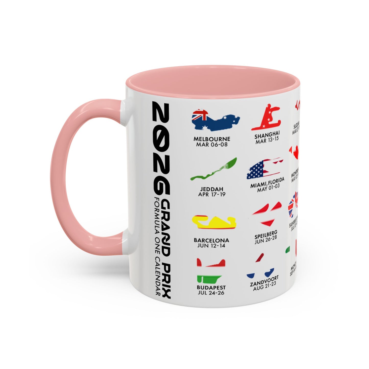 2026 Grand Prix Calendar Mug, Formula 1 Accent Coffee Mug, F1 Circuit Icons Cup, Motorsport Fan Gift, Racing Calendar Ceramic Mug