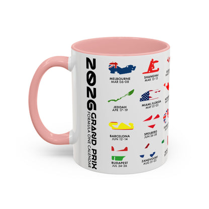 2026 Grand Prix Calendar Mug, Formula 1 Accent Coffee Mug, F1 Circuit Icons Cup, Motorsport Fan Gift, Racing Calendar Ceramic Mug