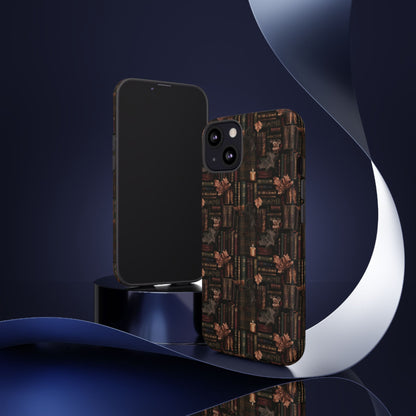 Gothic Phone Case Dark Academia Literary iPhone Samsung Cover with Books & Flowers, Phone case