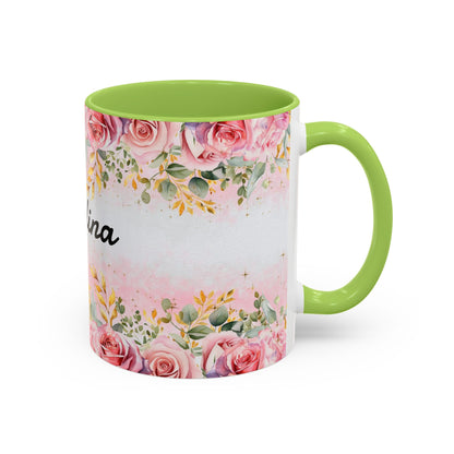 Personalized Floral Accent Coffee Mug, Custom Gift for Her, Birthday Mug, Floral Drinkware, Mother's Day Gift