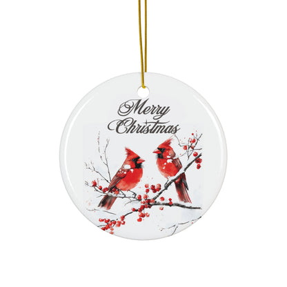 Cardinal Birds Christmas Ornament, Double-Sided Ceramic Cardinal Decoration, Winter Cardinal Holiday Ornament, Merry Christmas Keepsake