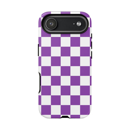 Purple Checkered Phone Case,  iPhone 17 Pro, 17, 16, 15, 14, 13, 12, 11, X, XR, XS MAX, Trendy Gift for Friends, Accessory for Occasions