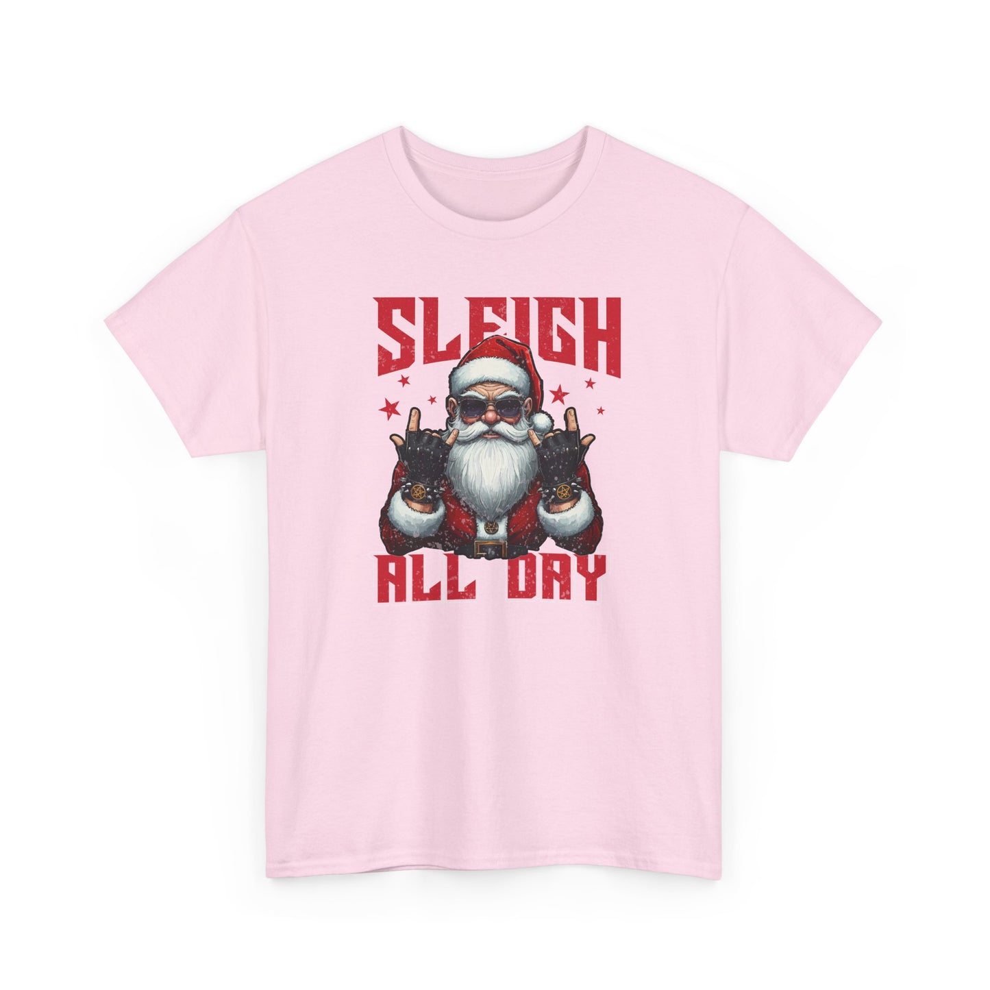 Funny Santa Sleigh All Day T-Shirt | Cool Christmas Graphic Tee | Rocker Santa Shirt | Holiday Humor Gift
