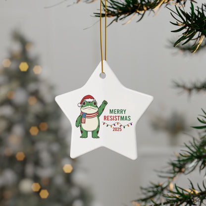 Merry Resistmas Freedom Frog Ornament 2025 – Double-Sided Political Humor Christmas Decor | Funny Activist Ornament | Freedom Frog Meme Gift
