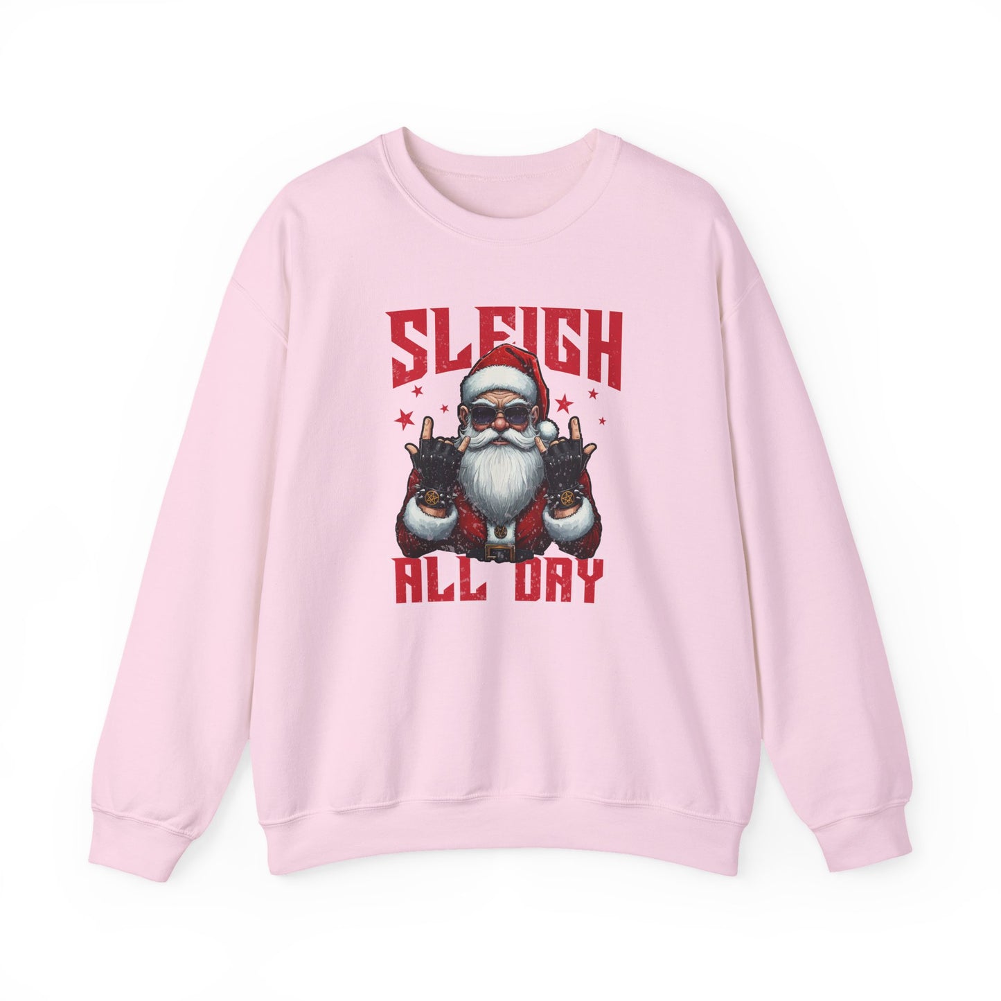 Funny Santa Sleigh All Day Sweatshirt | Rocker Santa Christmas Sweater | Funny Holiday Sweatshirt | Cozy Unisex Christmas Gift