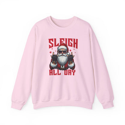 Funny Santa Sleigh All Day Sweatshirt | Rocker Santa Christmas Sweater | Funny Holiday Sweatshirt | Cozy Unisex Christmas Gift