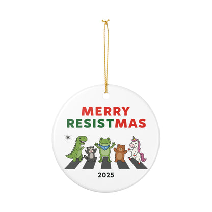 Merry Resistmas 2025 Ornament – Activist Christmas Decor | Anti-Fascism Protest Ornament | Progressive Holiday Gift | Resist Ceramic Ornament