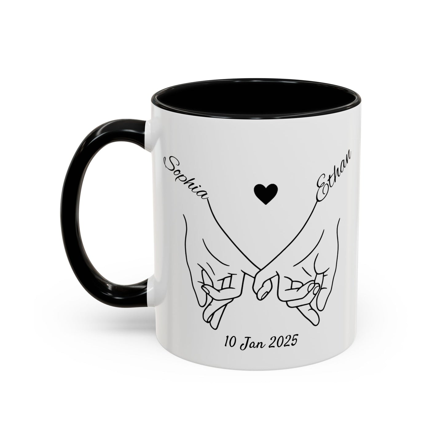 Holding Hands Couple Mug | Personalized Names & Date Coffee Cup | Custom Line Art Love Mug | Valentine Anniversary Gift for Couples