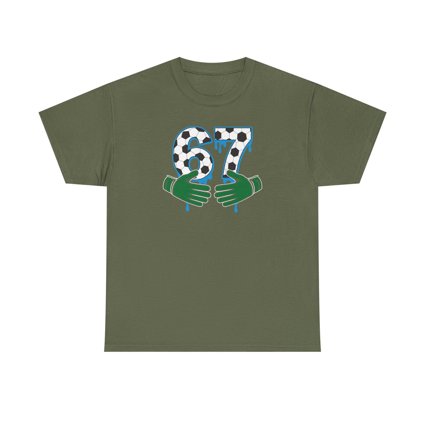 Dripping 97 Number Graphic Tee, Streetwear Checkerboard T-Shirt with Green Hands, Artsy Unisex Cotton Shirt