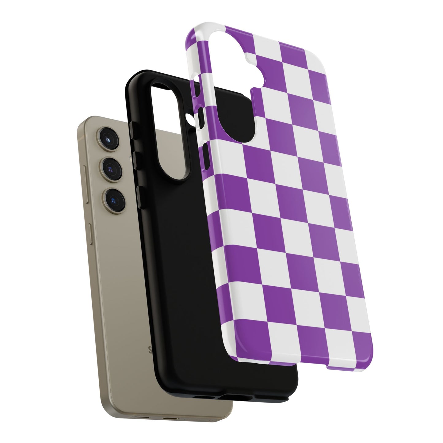 Purple Checkered Phone Case, Samsung Galaxy S25, S25 Plus, S24, S24 Plus, S24 Ultra, S23, S22, S22 Plus, S21 Ultra, S21 FE, S20+