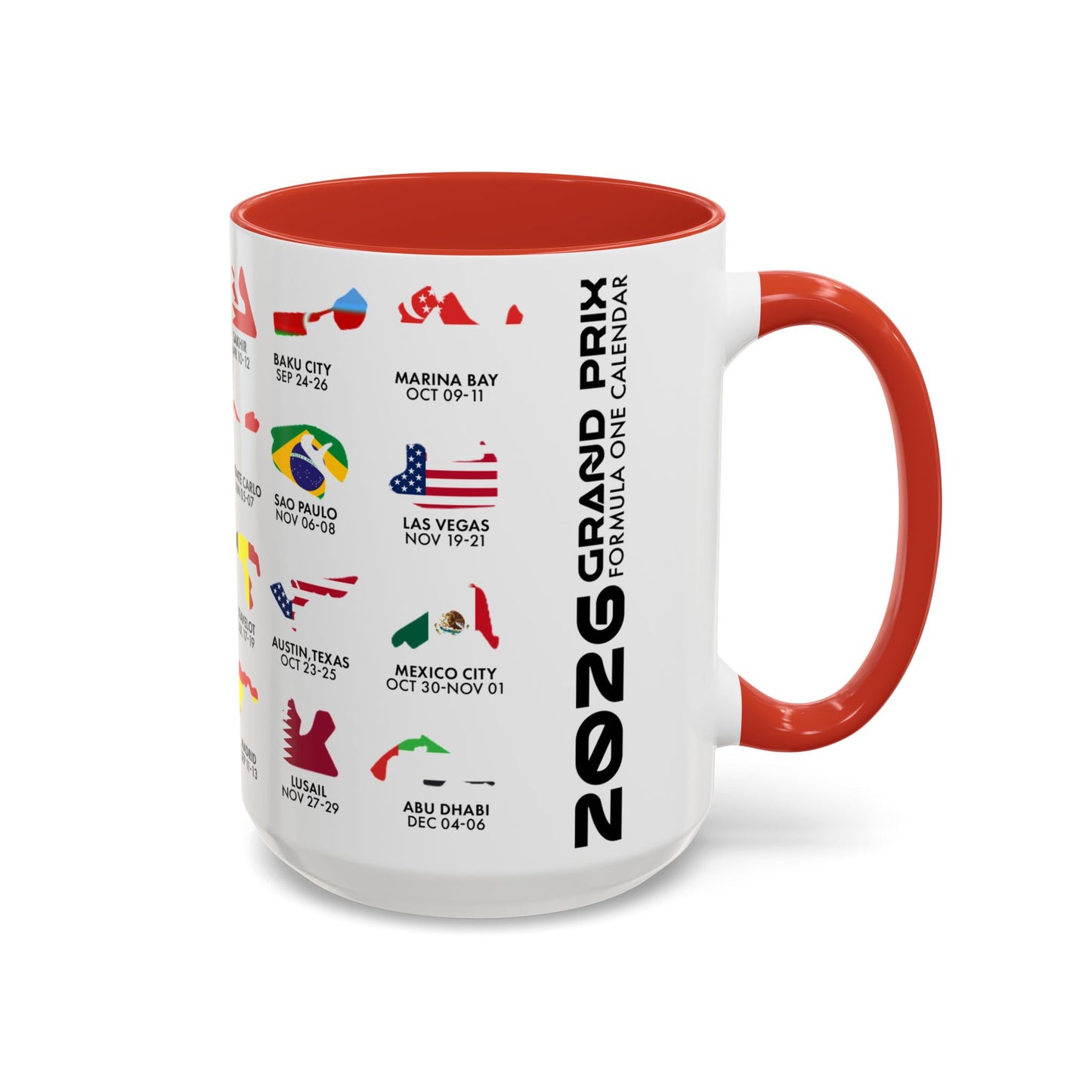 2026 Grand Prix Calendar Mug, Formula 1 Accent Coffee Mug, F1 Circuit Icons Cup, Motorsport Fan Gift, Racing Calendar Ceramic Mug