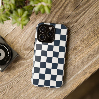 Navy Checkerboard Phone Case, iPhone 17 Pro, 17, 16, 15, 14, 13, 12, 11, X, XR, XS MAX, Tough Case for iPhone