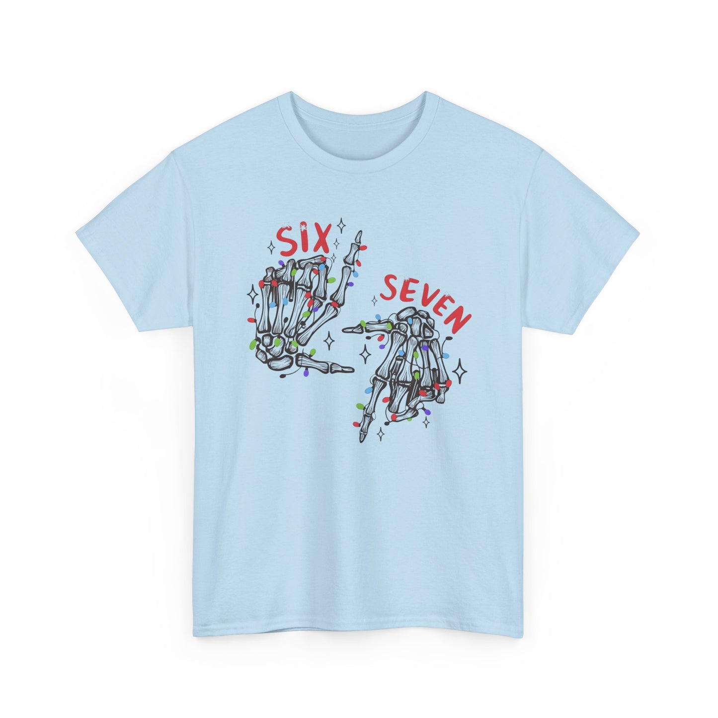 Six Seven Skeleton Hands T Shirt  Funny Halloween Christmas Tee for Men & Women | Cool Skeleton Hand Sign Graphic Shirt | Soft Cotton Top