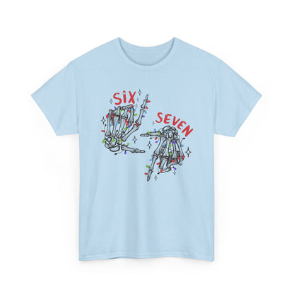 Six Seven Skeleton Hands T Shirt  Funny Halloween Christmas Tee for Men & Women | Cool Skeleton Hand Sign Graphic Shirt | Soft Cotton Top